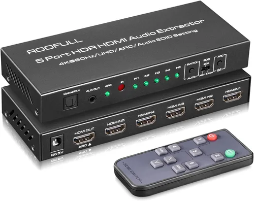 Vista 8 de (Versión más reciente) ROOFULL 5 puertos 4K HDMI Switch con control remoto 5 en 1 salida 4K @60Hz HDMI 2.0 selector de conmutador, Dolby