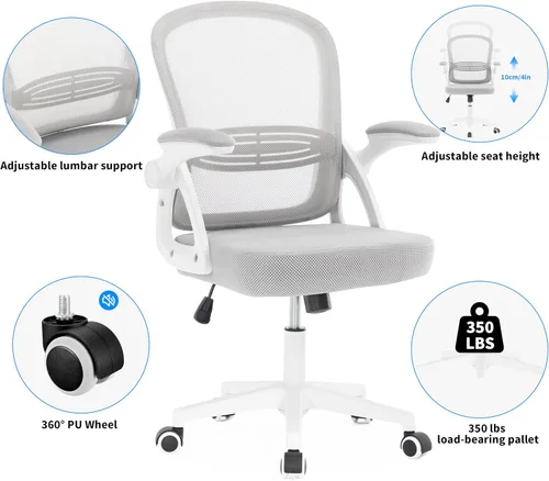 Vista 8 de Fizzin Sillas ergonómicas de escritorio de oficina, silla de computadora de malla con soporte lumbar ajustable, silla de tareas transpirable