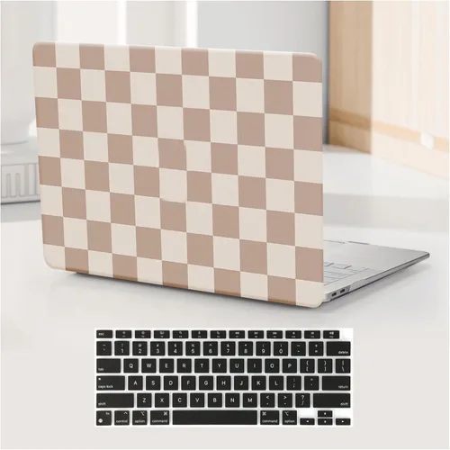 Vista 21 de Funda compatible con MacBook Air de 13 pulgadas (versión 2010-2017). Modelos: A1466 / A1369, funda rígida de piel crema texturizada a cuadros