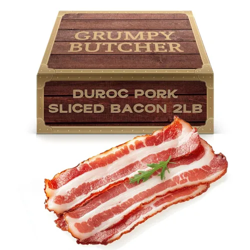 Grumpy Butcher Tocino ahumado de hickory de corte grueso – 2 x 1 libra Panceta de Cerdo Heritage Duroc, cerdo ahumado gourmet premium – congelado,