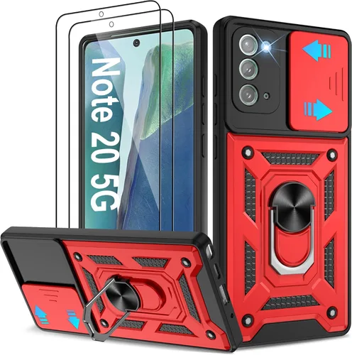 Vista 39 de Funda para Samsung Galaxy Note 20 5G con (2 piezas) protector de pantalla HD, resistente a prueba de golpes con soporte de rotación de 360°