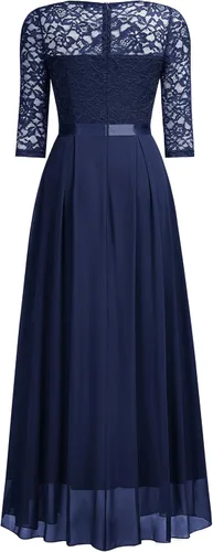 Vista 7 de Miusol Vestido largo de dama de honor con mangas 34 de contraste y encaje floral elegante para mujer