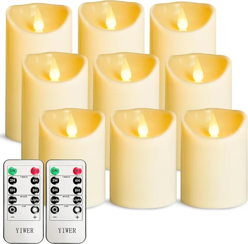 Vista 16 de YIWER Velas sin llama impermeables, juego de 9 velas LED de pilas para exterior con control remoto, velas falsas eléctricas, para Halloween