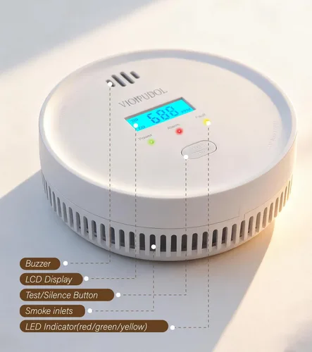 Vista 9 de Detector de humo y monóxido de carbono con pantalla digital, vida útil de 10 años con batería de litio reemplazable, alarma de incendio