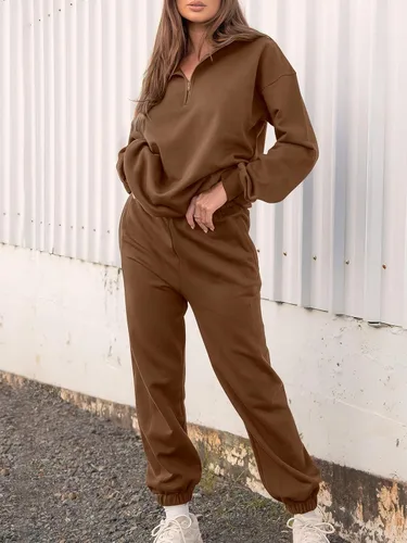 Vista 7 de Prinbara Conjunto de sudadera de manga larga con media cremallera para mujer, pantalones deportivos, conjunto de 2 piezas con bolsillos