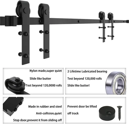 Vista 5 de WINSOON Kit de herrajes para puerta corrediza doble de granero para puertas dobles, armario de madera, superficie negra, estilo antiguo