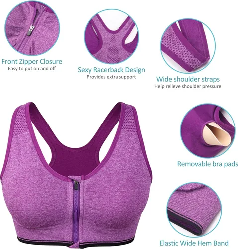 Vista 9 de Brasier deportivo con cierre frontal para mujer, posoperatorio, sin alambres, para yoga