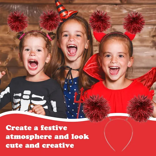 Vista 5 de Diadema con tiras de aluminio con pompones, diadema de oropel a la moda, bola esponjosa, lazo para el cabello, accesorios para el cabello