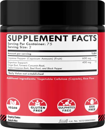 Vista 7 de Mecisco Cápsulas de pimienta de cayena con raíz de jengibre, raíz de remolacha y pimienta negra y más - 150 cápsulas - 6 en 1