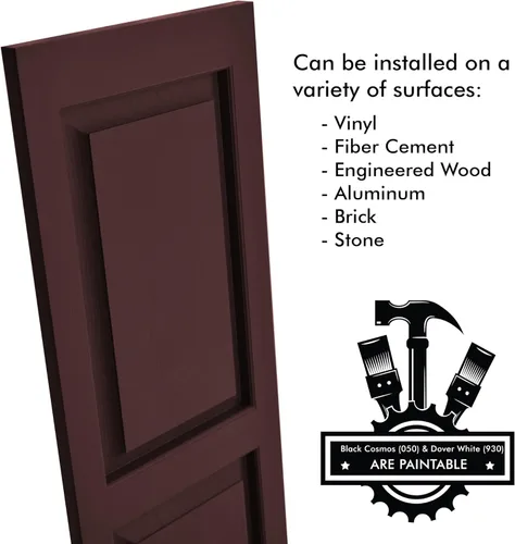 Vista 23 de Persianas de vinilo de panel elevado Pontiac Trail (1 par) 14.5"x31" - Negro Cosmos/Pintable Persianas de ventana exteriores Incluye hardware