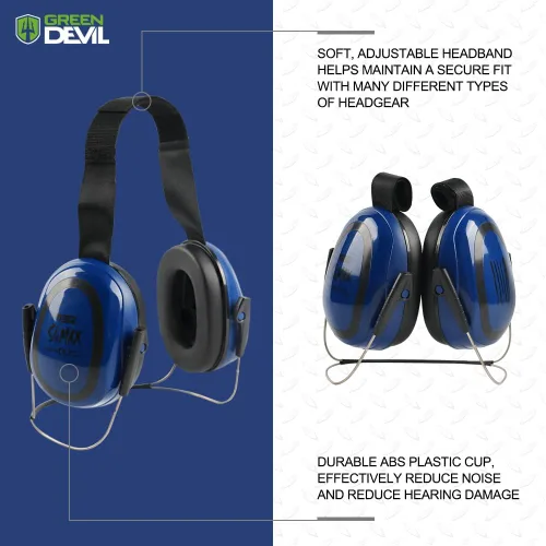 Vista 4 de Orejeras de protección auditiva GREEN DEVIL SNR 27dB/NRR 22dB Reducción de ruido Orejeras con banda para la cabeza/montadas en el casco/detrás