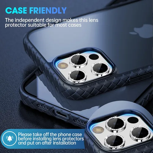 Vista 5 de Xfilm Protector de lente de cámara para iPhone 15 Pro/iPhone 15 Pro Max, anillo de diamante de metal individual brillante, dureza 9H, protector a