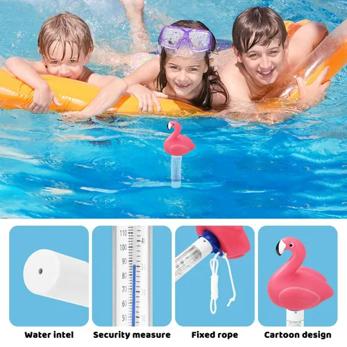 Vista 4 de Termómetro flotante para piscina, termómetro de temperatura del agua con cuerda, tamaño grande, fácil de leer y resistente a los golpes, accesorios