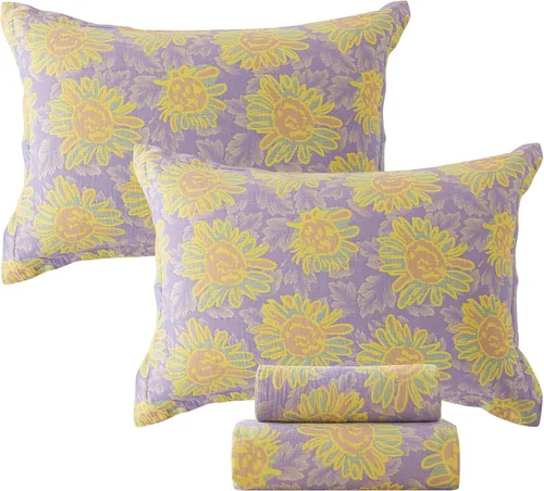 Vista 73 de FADFAY - Juego de sábanas tamaño individual, diseño floral en color beige, elegante, estampado de peonías, colección de ropa de cama vintage, 100%