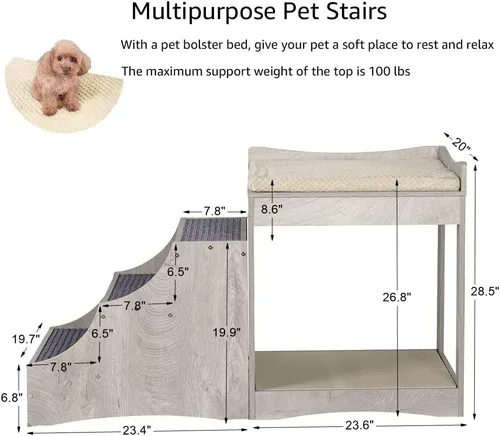 Vista 5 de unipaws Litera para mascotas con escalón extraíble para perros y gatos, cama de varios niveles con percha de ventana, plataforma de asiento
