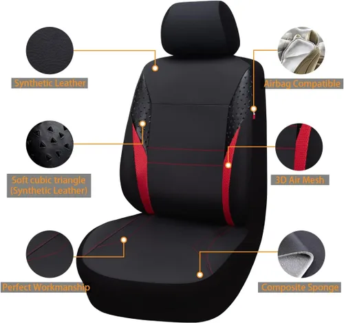 Vista 2 de Flying Banner Fundas de asiento de automóvil, juego completo de malla de cuero sintético para asiento trasero, dividido, a la moda, para mujer