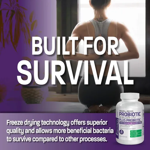 Vista 4 de Bronson Brain + Mood Probiotic 50 Billion CFU Plus Prebiotic with L-Theanine, Bacopa and Rhodiola Non-GMO, 60 Vegetarian Capsules