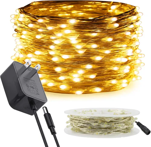 Vista 19 de RUICHEN Guirnalda de luces LED de alambre plateado con carrete de 99 pies, 300 luces LED de 99 pies, color blanco frío