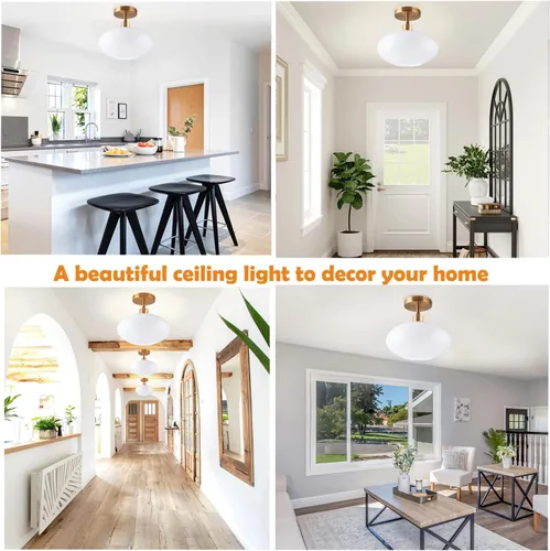 Vista 3 de Lámpara de techo semiempotrada, lámpara de techo dorada para pasillo, moderna de mediados de siglo, luces de globo cerca de techo, lámparas vintage