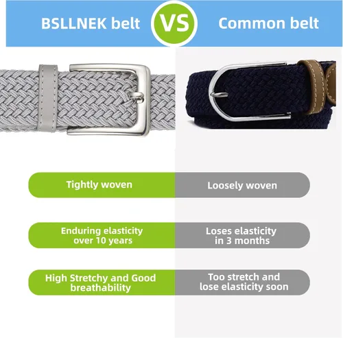 Vista 6 de BSLLNEK Cinturón trenzado elástico, 1 38 pulgadas, cinturón elástico tejido para golf, pantalones cortos y casuales