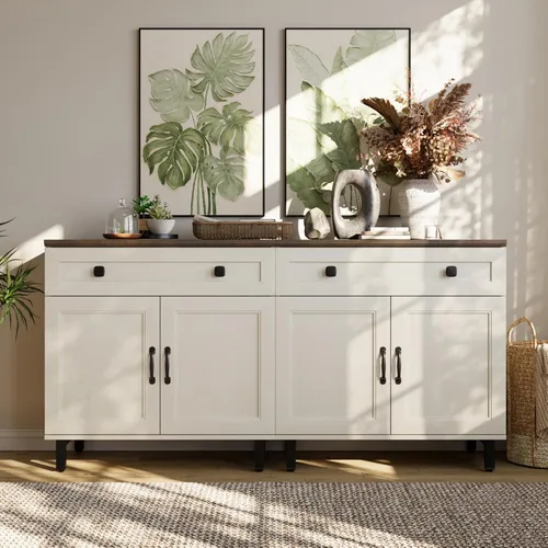 Vista 13 de FENSULN Gabinete de aparador de buffet multifuncional de casa de campo Moderna con estantes ajustables para cocina, barra de café, sala de estar