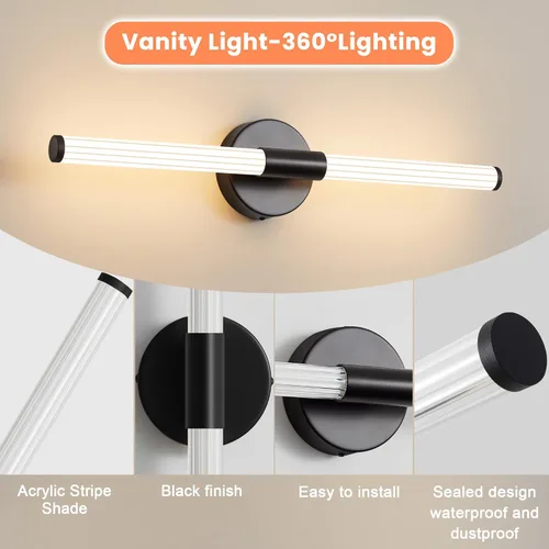 Vista 5 de Juego de 2 apliques de pared para baño con cableado fijo, regulables, LED 5CCT, accesorios de iluminación para baño sobre espejo, iluminación