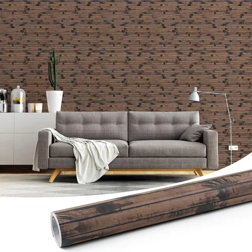 Vista 12 de Pole Wrap - Papel tapiz de bambú a rayas para despegar y pegar, papel de contacto de madera sintética texturizada, 17.3 x 120 pulgadas, papel