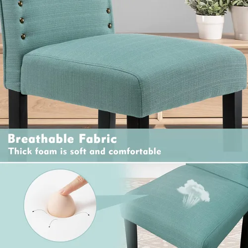 Vista 4 de LSSPAID Dining Chairs Set of 2, Modern High Back Fabric Upholstered Parsons Dining Room Chairs with Nail Head Trim and Solid Wood Legs, Green