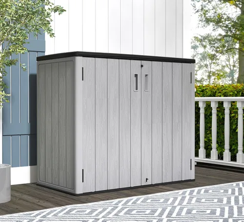 Vista 8 de ZZM Cobertizo de almacenamiento al aire libre de 37 pies cúbicos con piso de resina HDPE de doble pared, cobertizos de almacenamiento al aire libre