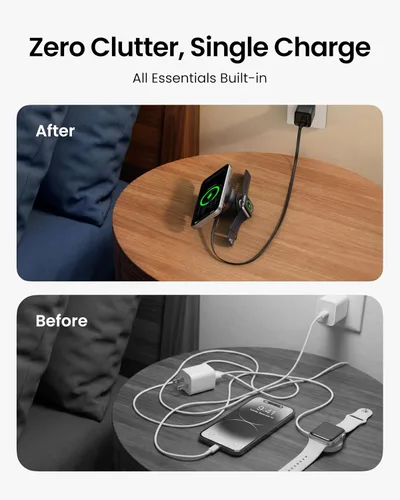 Vista 5 de VRURC Charger for Apple Watch, 3 in 1 Wireless Charging Station, Qi2.2 25W Foldable Travel Charger Dock with 45W Power Adapter for iPhone