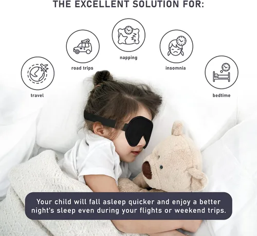 Vista 4 de Máscara de sueño 3D para niños, con bloqueo de luz, antifaz contorneada de espuma viscoelástica para dormir, correa ajustable para los ojos