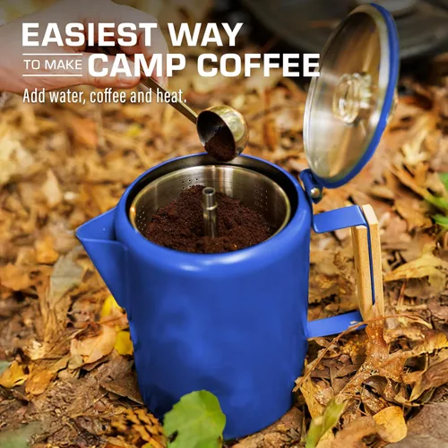 Vista 7 de COLETTI Bozeman Blue Percolator Cafetera — Cafeteras de Camping — La Percoladora Favorita para Camping — SIN Aluminio o Plástico [9 tazas, Azul]