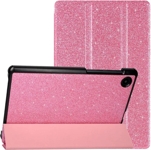 Caweet Funda para TCL Tab 8 - Ultra Ligero Slim Hard Back Shell Tri-Fold Stand Cover Glitter Pink