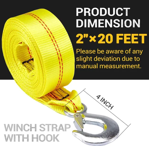 Vista 2 de CarBole Correa de cabrestante para remolque con gancho de 2 pulgadas x 20 pies, resistencia a la rotura, correa de cabrestante resistente de 10000