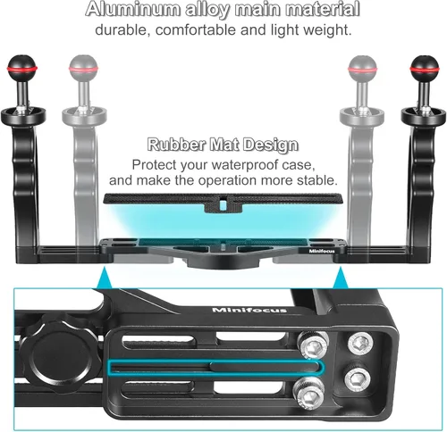 Vista 3 de MINIFOCUS Soporte de bandeja de cámara subacuática y brazo de extensión de doble bola de 8 pulgadas y abrazadera de bola de aluminio de 1 pulgada