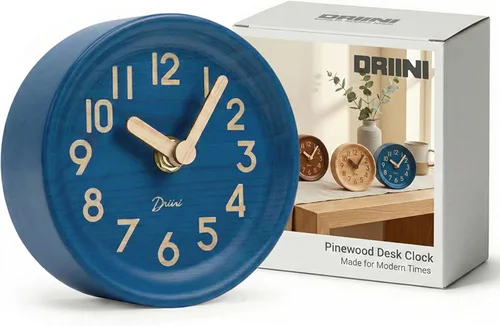 Vista 9 de Driini Reloj de Escritorio Analógico de Madera – 4.3 pulg. Madera de Pino Decorativa, Diseño Sin Tic-Tac – Reloj de Repisa Silencioso de Barrido