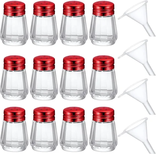 Vista 15 de Potchen 12 Piezas Mini Saleros y Pimenteros en Forma de Cubo a Granel 0.5 oz Pequeños Agitadores de Especias de Vidrio Cubo con Mini Embudos
