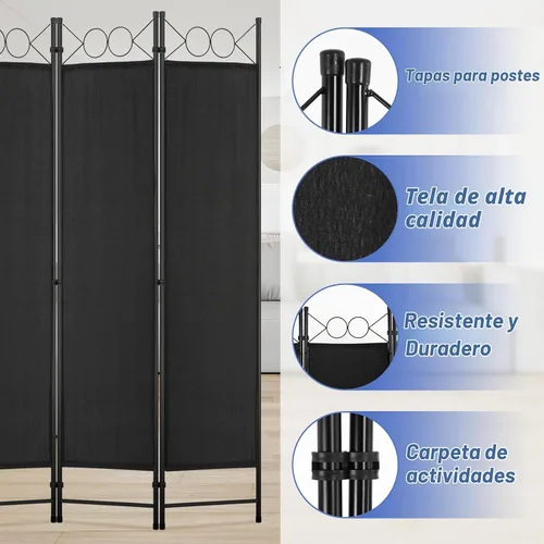 Vista 6 de Divisor de habitación, 4 paneles, pantalla de privacidad plegable portátil de 6 pies, divisor de pared independiente con marco de acero y panel