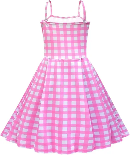 Vista 2 de HZZNOBL Vestido a cuadros rosa para niñas, disfraces de cosplay con accesorios de 4 a 14 años
