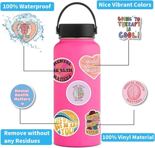 Vista 2 de Calcomanías de concientización sobre la salud mental, 104 calcomanías de vinilo impermeables de salud mental para médicos, enfermeras y niños