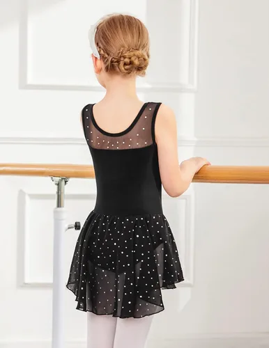 Vista 4 de Zaclotre Leotardo de baile brillante para niñas con falda Hi-Low Shiny Ballet Dance Dresses