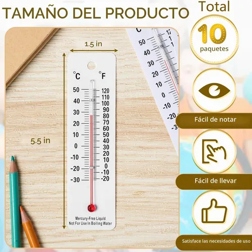 Vista 2 de Maitys - 10 termómetros científicos sin mercurio, suministros escolares para estudiantes, termómetros de doble escala de punto de ebullición