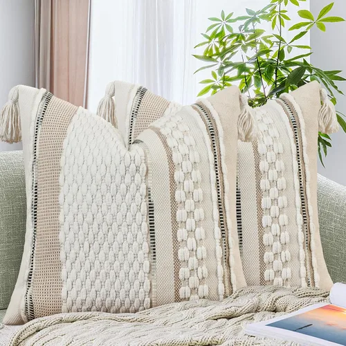 Vista 16 de AmHoo - Fundas de almohada de 18 x 18 pulgadas con borlas, fundas de almohada decorativas tejidas con textura de chenilla estilo boho para sofá