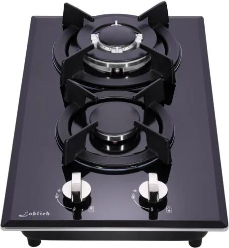 Cocina de gas de 12 pulgadas, estufa de gas integrada con 2 quemadores, máx. 12250 BTU NG/LPG convertibles de acero inoxidable, RV, apartamento