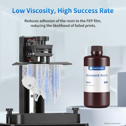 Vista 3 de ANYCUBIC - Resina de curado UV de 405 nm para impresión 3D SLA y LCD, alta precisión, rapidez de curado y excelente fluidez (color blanco, 37.27 oz)