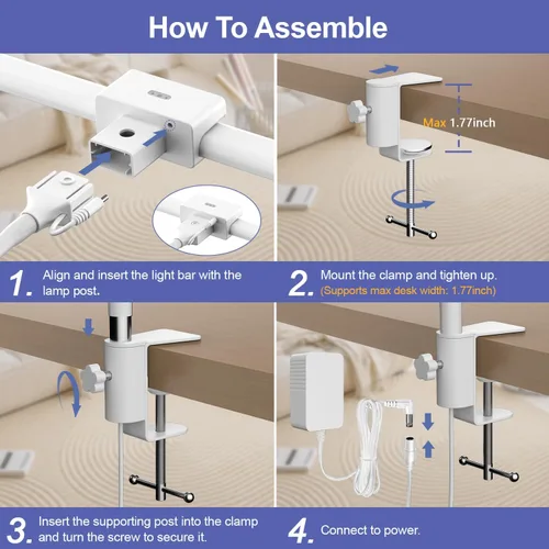 Vista 7 de EppieBasic Lámpara de escritorio LED, luz de escritorio de doble cabezal de 24 W, lámpara de mesa de trabajo de abrazadera de arquitecto, lámparas
