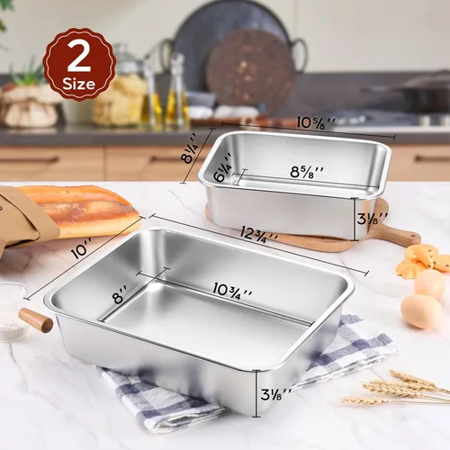 Vista 11 de Onader - Bandeja para lasaña profunda, rectangular de acero inoxidable de 10 x 8¼ pulgadas, bandeja para hornear de metal, apta para horno