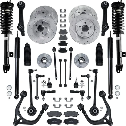 Detroit Axle - Kit de suspensión RWD V6 de 32 piezas para Dodge Charger Magnum Chrysler 300 Rotores de freno de disco delantero Pastillas de frenos
