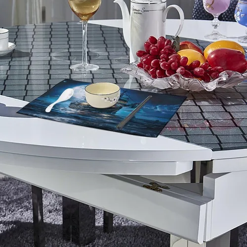 Vista 4 de Blue Boat On Seascape and Moon in The Sky Placemats Set of 6 Resistant Table Mats Washable Place Mats for Dinner Party Table Decoration