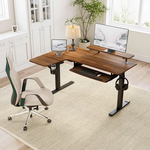 Vista 3 de EUREKA ERGONOMIC Escritorio eléctrico de pie en forma de L de 55 pulgadas, escritorio para juegos de computadora de altura ajustable con bandeja